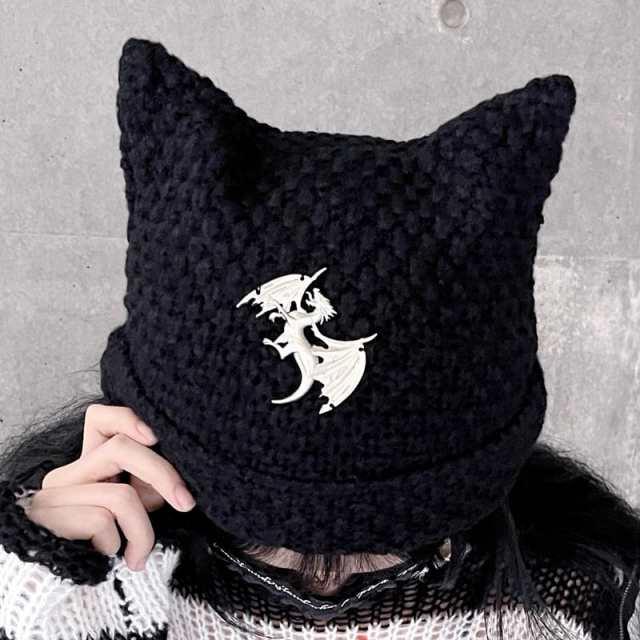 猫耳 ニットキャップ ワッフル ニット帽 レディース 地雷系 小 猫耳 ニットキャップ ワッフル ニット帽 レディース 地雷系 小