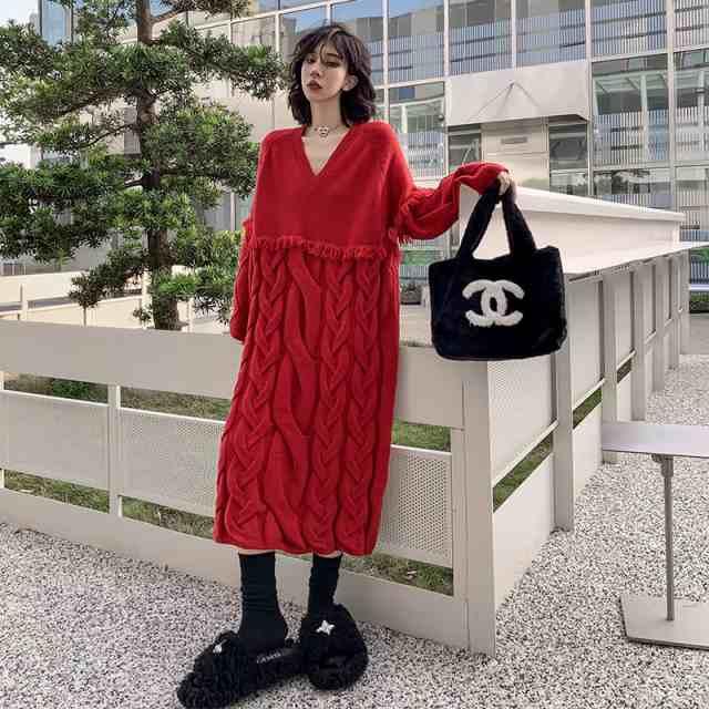 美品 45R ロングワンピース ニット インドネル 馬比古 コットン 赤系 美品 45R ロングワンピース ニット インドネル 馬比古 コットン 赤系