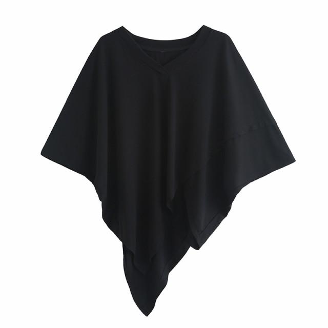 トップス レディース Tシャツ モード系 半袖 個性的 Vネック ドルマン