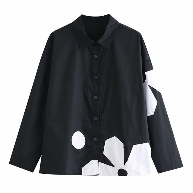 シャツ トップス レディース ブラウス モード系 長袖 花柄 個性的