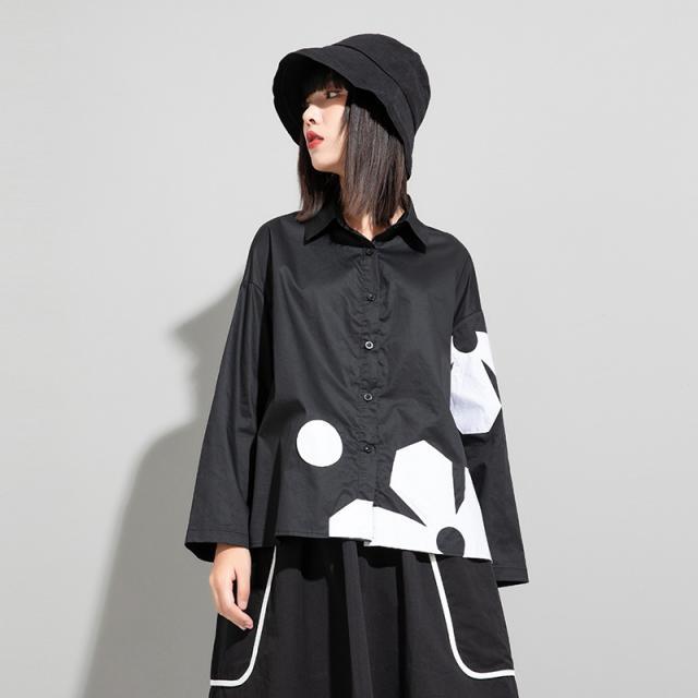 シャツ トップス レディース ブラウス モード系 長袖 花柄 個性的