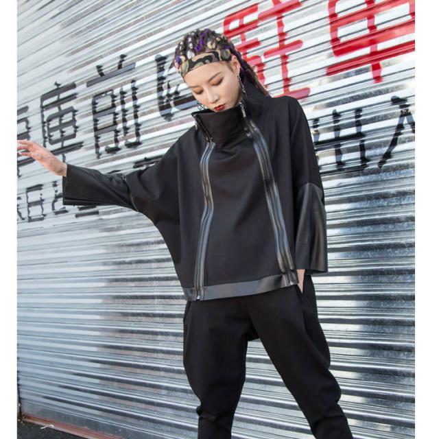 トップス レディース トレーナー モード系 長袖 ハイネック 個性的