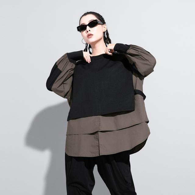 シャツ レディース トップス モード 長袖 カットソー 個性的 切り替え