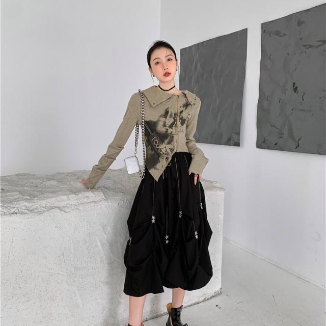 トップス レディース モード系 長袖 トレーナー 個性的 ビッグカラー