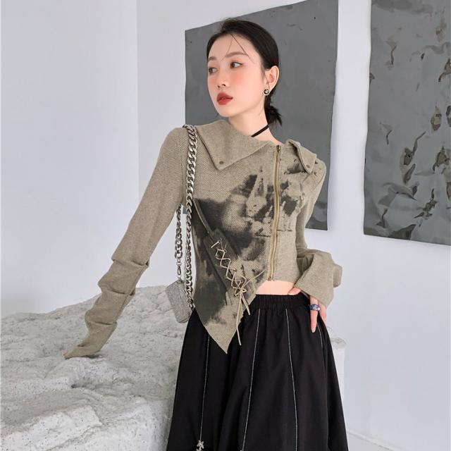 トップス レディース モード系 長袖 トレーナー 個性的 ビッグカラー