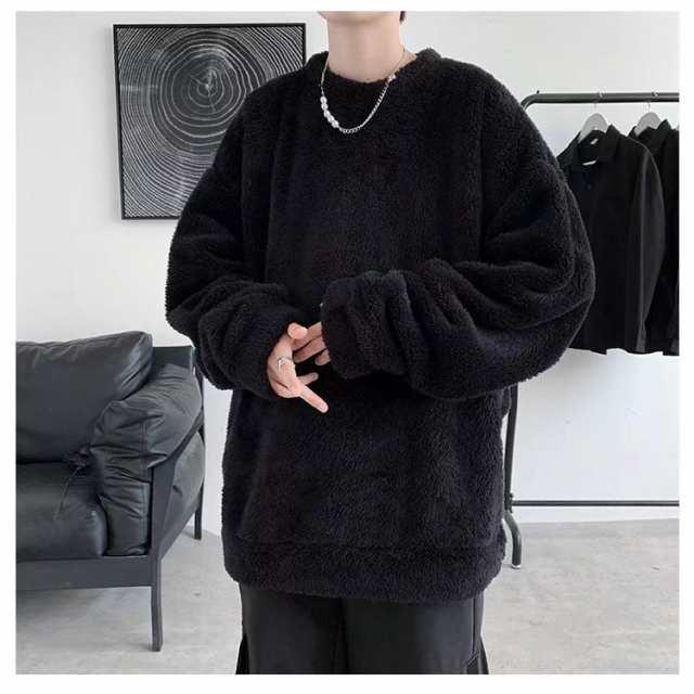 ボア ニット メンズ ファー セーター トップス トレーナー あったか 黒