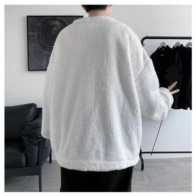 ボア ニット メンズ ファー セーター トップス トレーナー あったか 黒