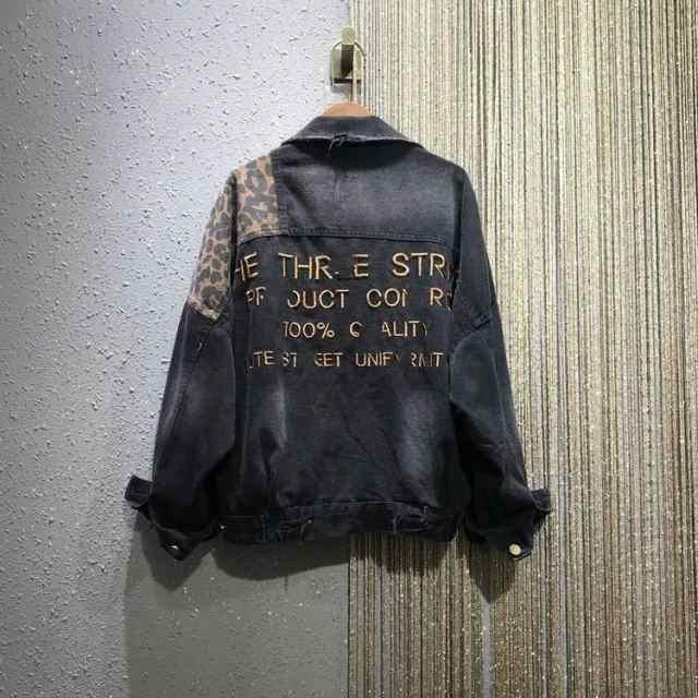 デニムジャケット レディース ダメージ シャツ ジャケット 豹柄 刺繍