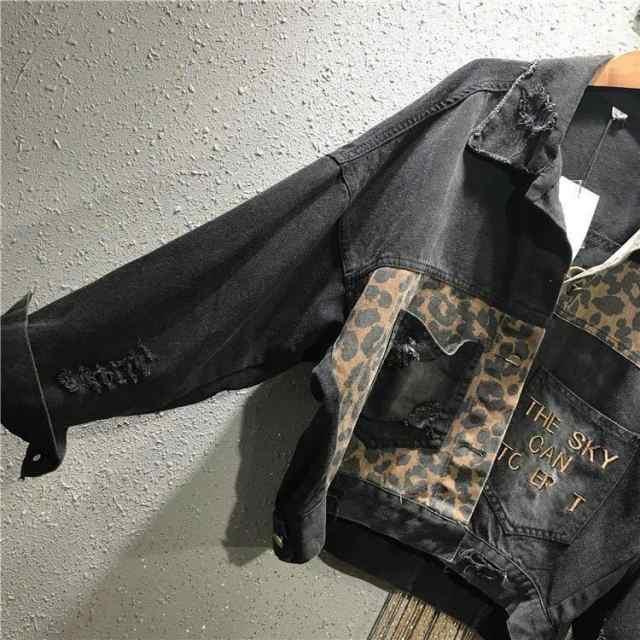デニムジャケット レディース ダメージ シャツ ジャケット 豹柄 刺繍