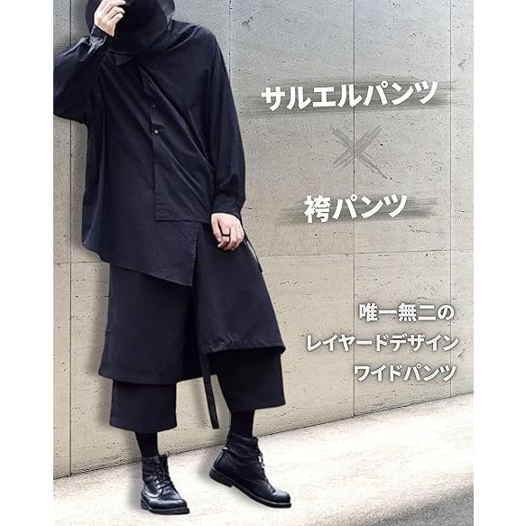 サルエルパンツ メンズ 袴 レイヤード ワイドパンツ クロップドパンツ