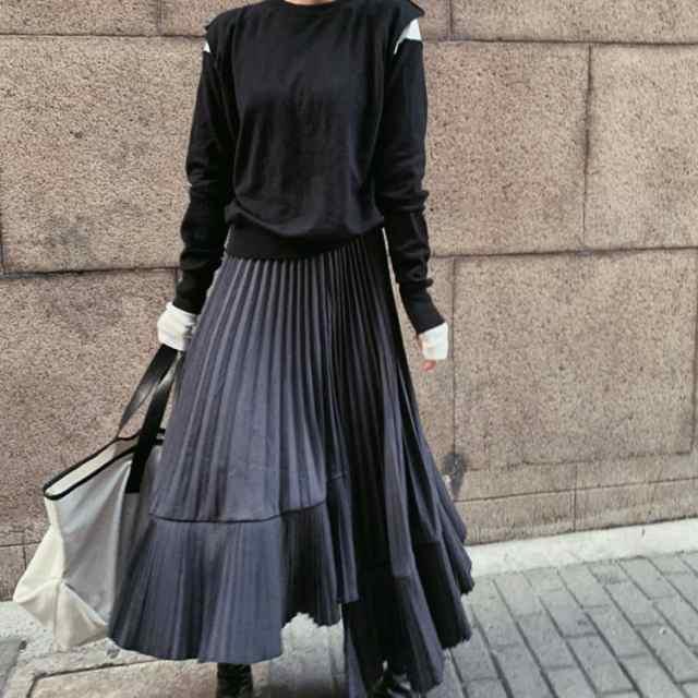 プリーツスカート モード系 ロング スカート 不規則 アシンメトリー