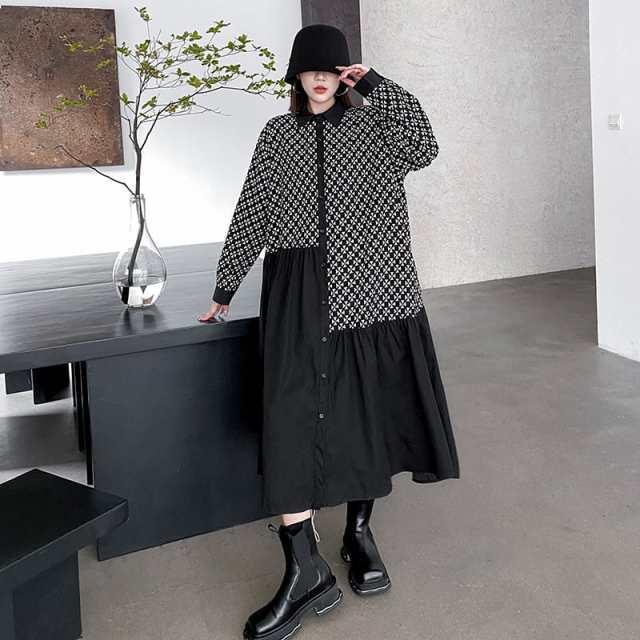 ワンピース ロング シャツ ワンピ レディース 長袖 モード系 不規則 花