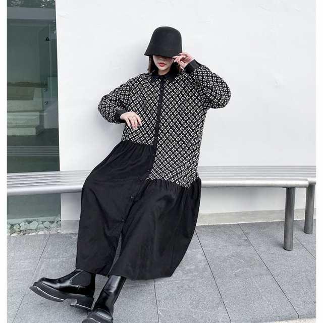 ワンピース ロング シャツ ワンピ レディース 長袖 モード系 不規則 花