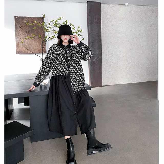 ワンピース ロング シャツ ワンピ レディース 長袖 モード系 不規則 花