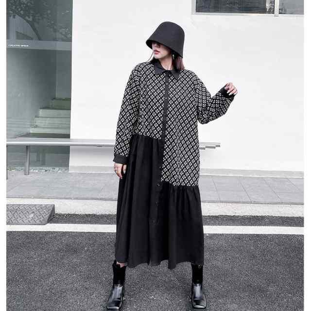 ワンピース ロング シャツ ワンピ レディース 長袖 モード系 不規則 花