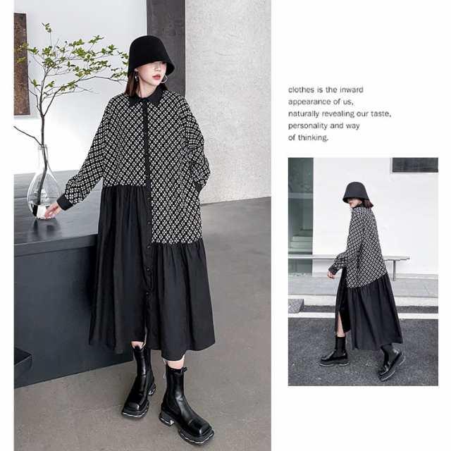 ワンピース ロング シャツ ワンピ レディース 長袖 モード系 不規則 花