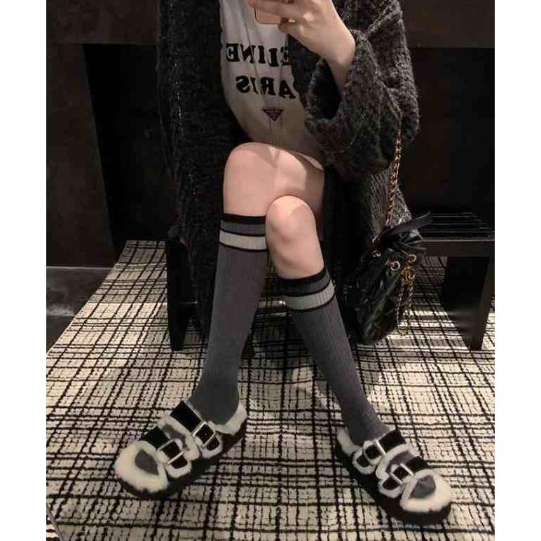 ファーサンダル レディース フェイクファー ダブルベルト ボア