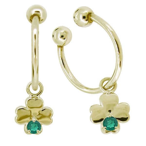 イヤーカフ クローバー 挟むタイプ クリップ フープピアス 18k 揺れる イヤリング レディース クローバー エメラルド