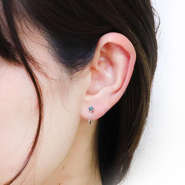 イヤリング おしゃれ イヤーカフ シンプル レディース K10 ノンホールピアス アクアマリンサンタマリア 片耳 リバーシブル_2