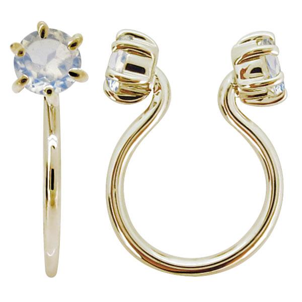 フープピアス 18k ロイヤルブルームーンストーン 小さめ イヤリング きれいめ ノンホールイヤリング K18 片耳