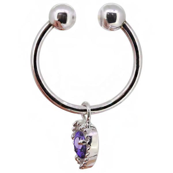 ハート イヤリング k18 ノンホールピアス 揺れる 2月誕生石 アメジスト イヤーカフ 両耳用_6