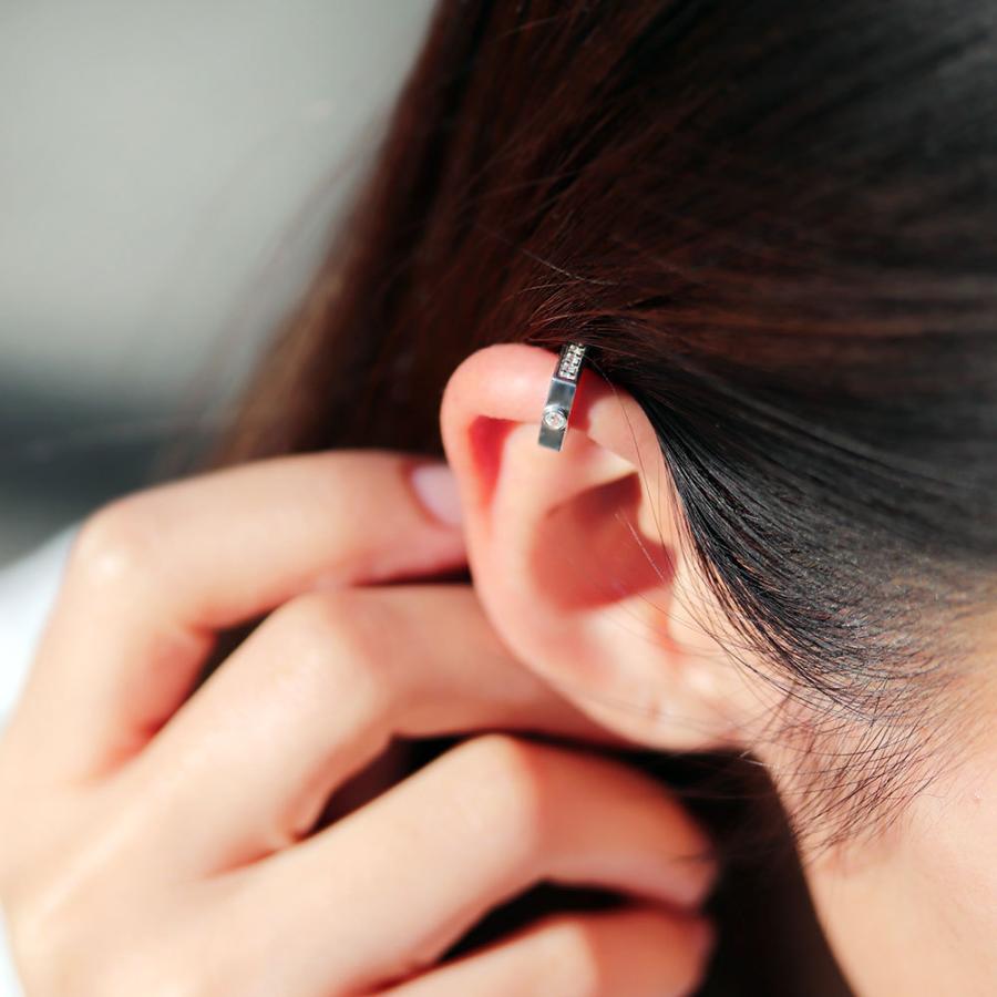 イヤーカフ イヤリング レディース ダイヤモンド イヤカフ 片耳 スクエア 10金 10k 10月誕生石 リバーシブル ダイヤモンド 片耳 天然石使用 5mm