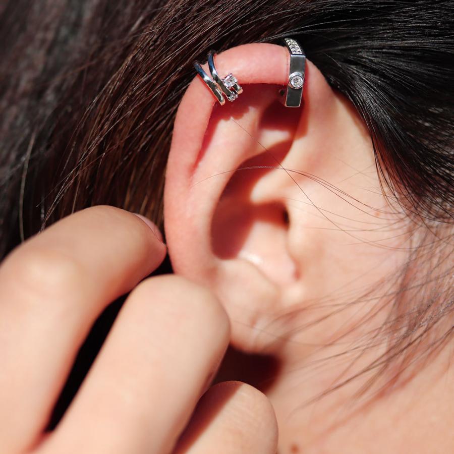 イヤーカフ イヤリング レディース ダイヤモンド イヤカフ 片耳 スクエア 10金 10k 10月誕生石 リバーシブル ダイヤモンド 片耳 天然石使用 5mm
