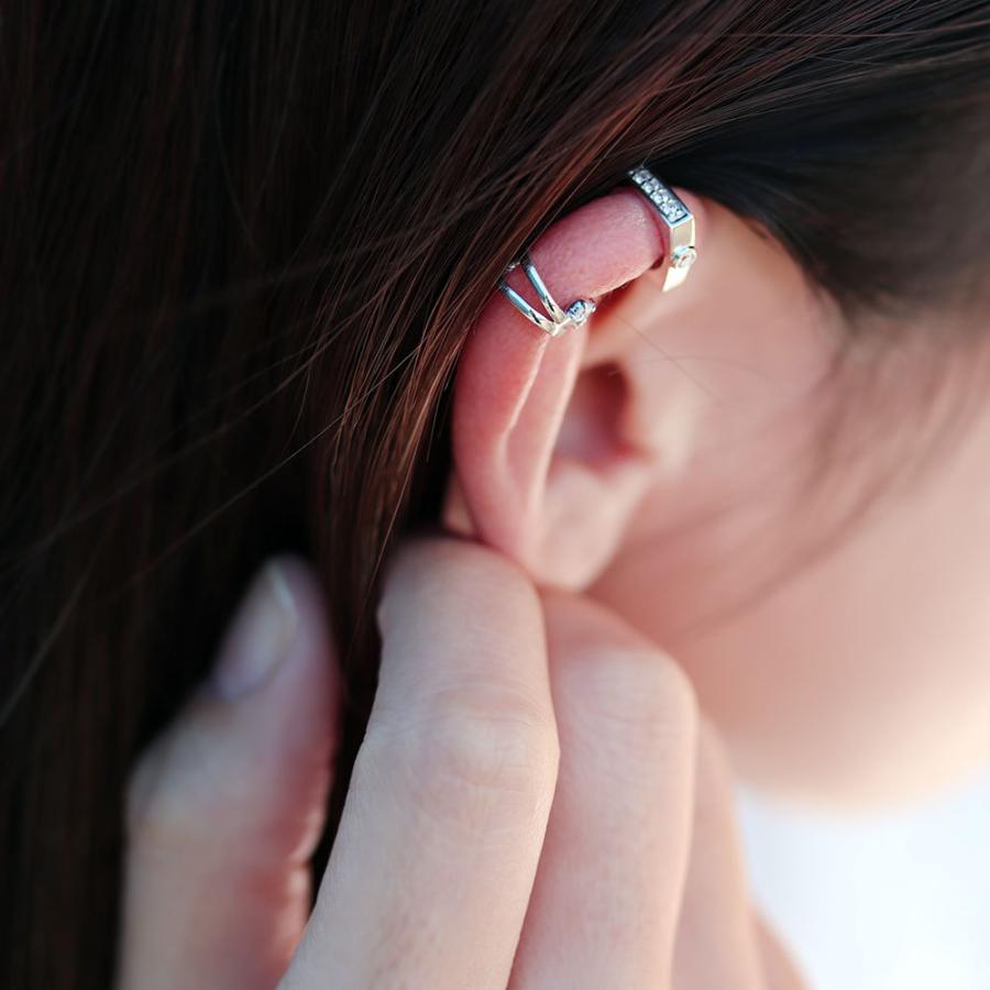 イヤーカフ イヤリング レディース ダイヤモンド イヤカフ 片耳 スクエア 10金 10k 10月誕生石 リバーシブル ダイヤモンド 片耳 天然石使用 5mm