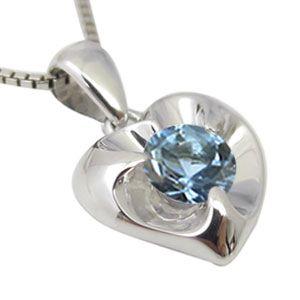ハート ネックレス K18 一粒 アクアマリンサンタマリア ネックレスの画像