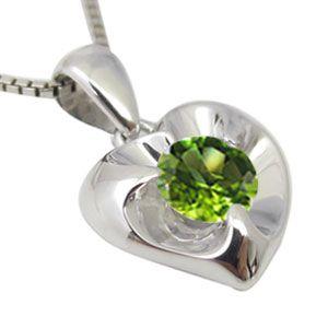 ハート ネックレス K18 一粒 ペリドット ネックレスの画像