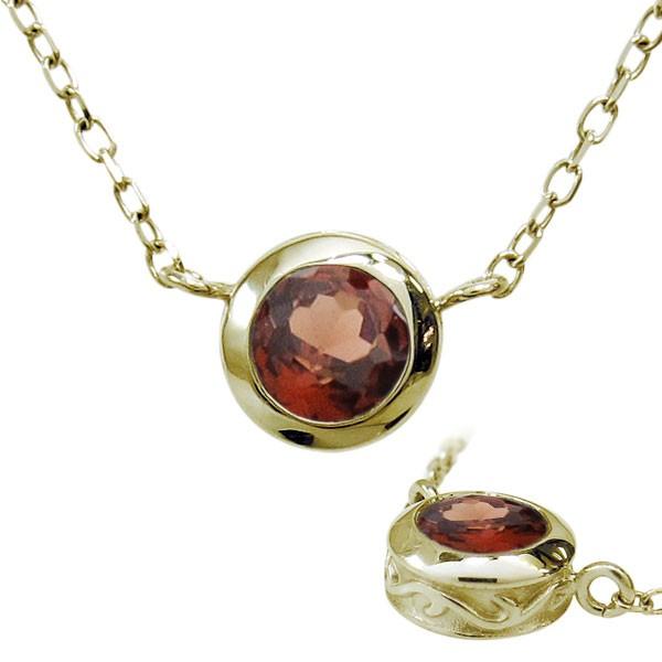 唐草ネックレス ガーネット ペンダント 一粒 ガーネットネックレス 18金_1