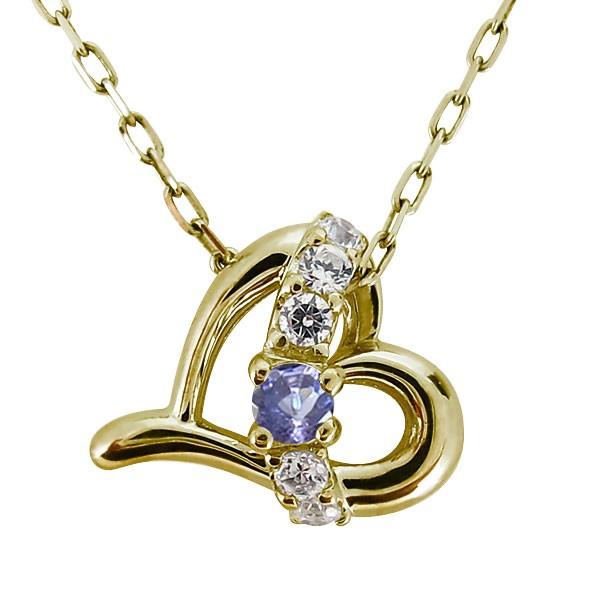 タンザナイト ネックレス ハート ペンダント 10金