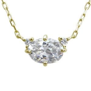 キュービックジルコニア ネックレス 大粒 K10 オーバル ペンダント