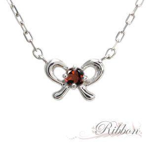 プラチナ プチネックレス リボン ペンダント ガーネット クリスマス ポイント消化