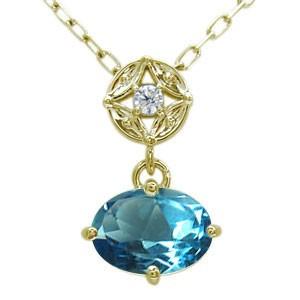 ブルートパーズ ネックレス 大粒 オーバル K10