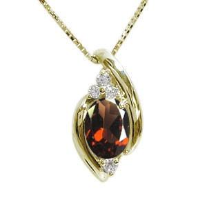 大粒 オーバル ガーネット ペンダント ネックレス K10