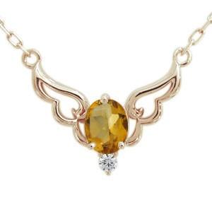 シトリン ネックレス 10金 天使の羽根 エンジェル ネックレスフェザー