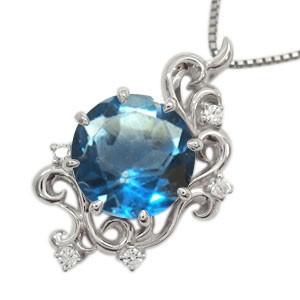 ブルートパーズ ネックレス 大粒 10金 アンティーク 唐草 ネックレス