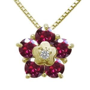 花 ネックレス ルビー K18 ペンダント レディース 人気