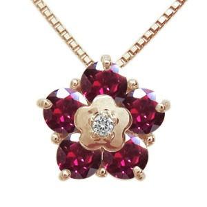 花 ネックレス ルビー K18 ペンダント レディース 人気_1