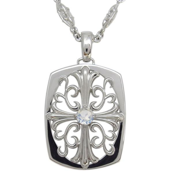 ロイヤルブルームーンストーン シルバー クロス メンズネックレス 唐草 ペンダント