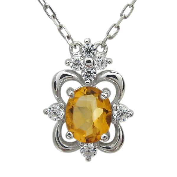 ネックレス レディース シトリン オーバル シルバー 40代 50代