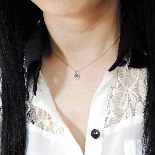 雫 しずく ネックレス レディース 人気 アメジスト 涙型 シルバーペンダント 大人_1