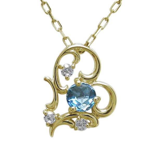 ブルートパーズ ハート ネックレス 唐草 アラベスク ペンダント