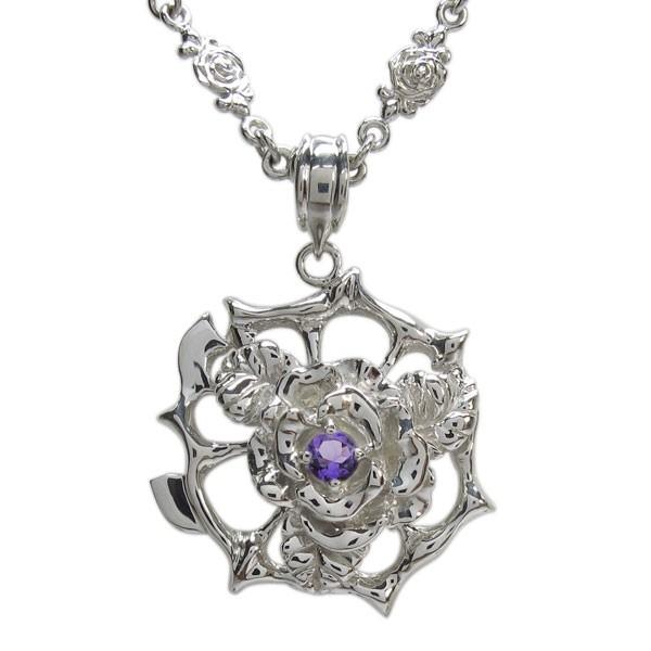 メンズ シルバー 薔薇 ネックレス ローズ アメジスト ペンダント