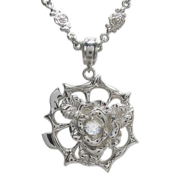 メンズ シルバー 薔薇 ネックレス ローズ ロイヤルブルームーンストーン ペンダント