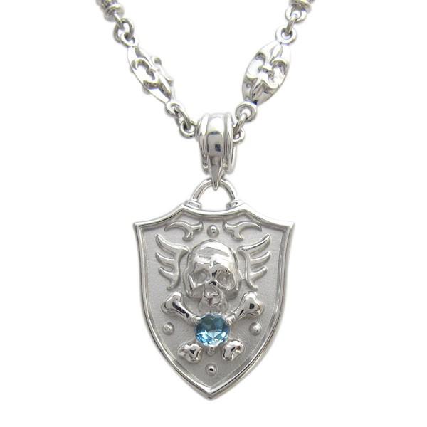 プラチナ スカルネックレス メンズ 骸骨 ポイント消化 母の日 価格 ブルートパーズペンダント