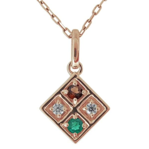 ネックレス レディース 18金 18k ガーネット スクエア 四角 ペンダント 