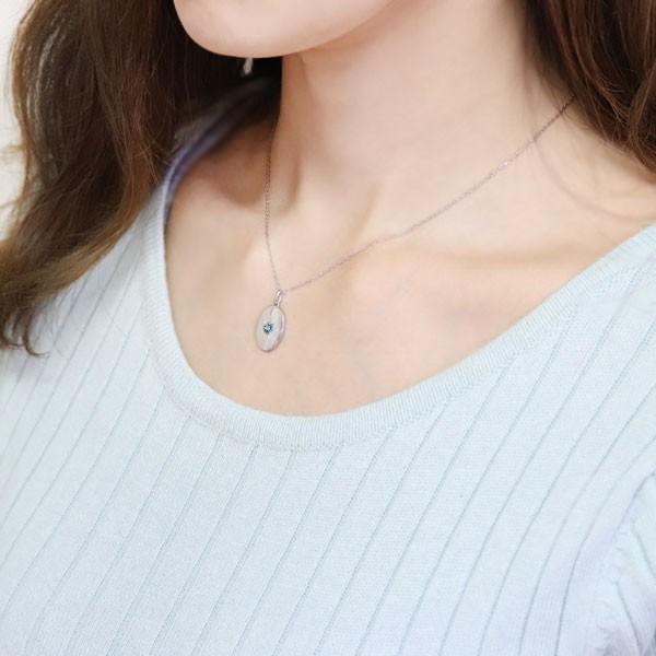 レディースネックレス 3月誕生石 アクアマリンサンタマリア オーバル型 ペンダント 18金の画像