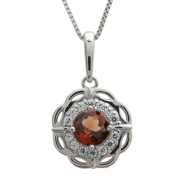 ネックレス レディース 人気 花 フラワー シルバー ガーネット 大人